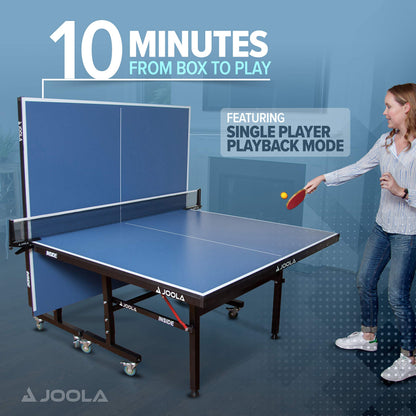 JOOLA Inside - Professional MDF Indoor Table Tennis Table with Quick Clamp Ping Pong Net and Post Set - 10 Minute Easy Assembly - Ping Pong Table with Single Player Playback Mode