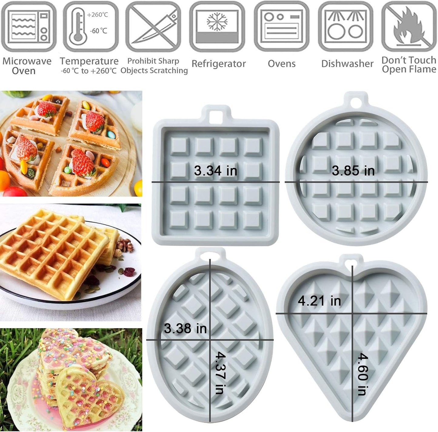 REKIDOLL Waffle Molds Set, Non-stick Silicone Molds for Waffle Cookies, 4 Pcs, Blue