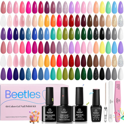 Beetles Gel Nail Polish Kit with U V Light -54 Pcs Gel Nail Kit Four Seasons Glow 32 Colors Set with Base Matte & Glossy Top Coat Soak Off Home DIY Manicure Nails Beginners Gifts for Women Teen Girls