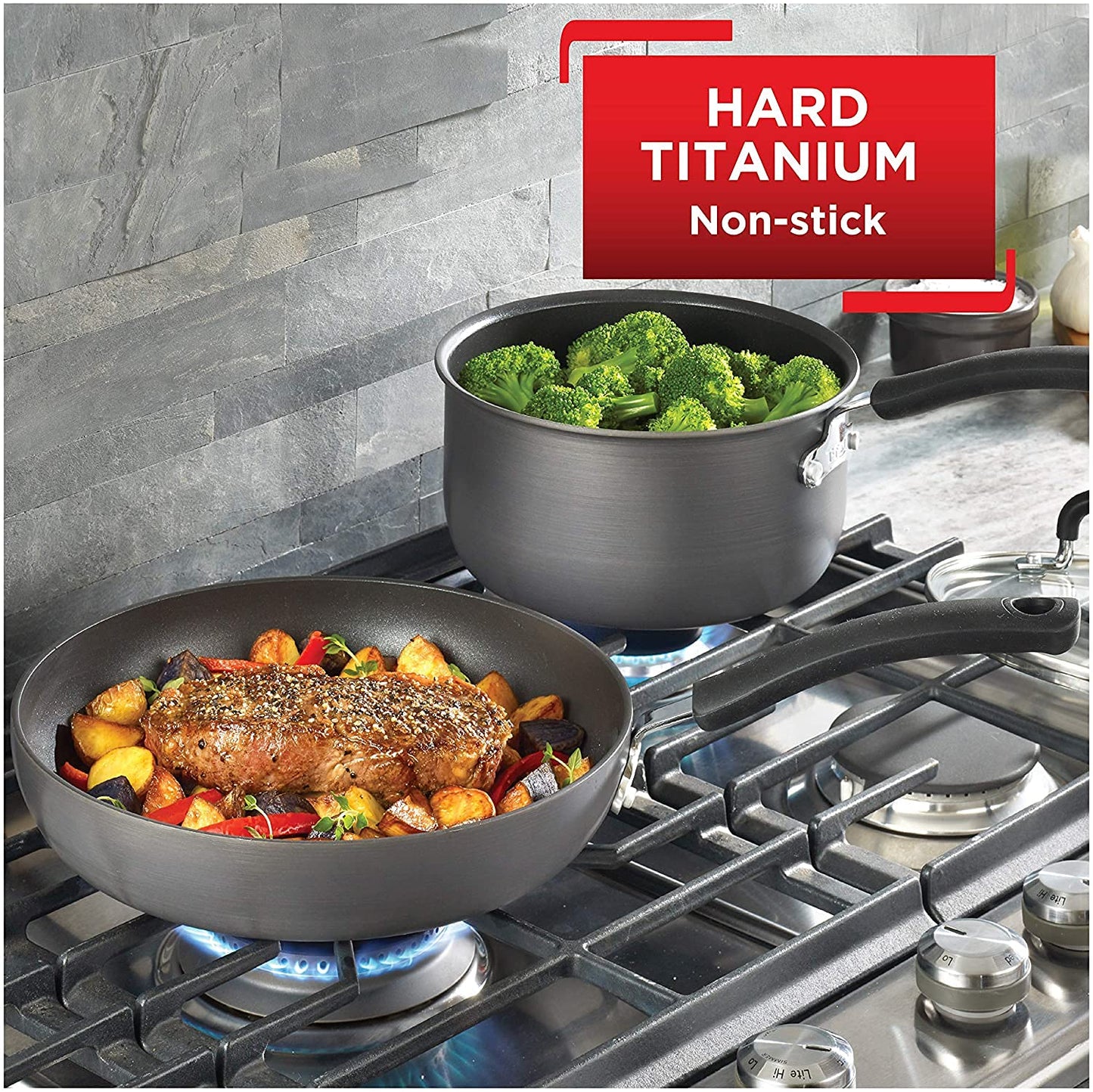 T-Fal Ultimate Hard Anodized Nonstick Fry Pan Set 2 Piece, 8, 10 Inch, Oven Broiler Safe 400F, Kitchen, Cookware, Pots and Pans Set Non Stick, Frying Pans, Dishwasher Safe, Onyx