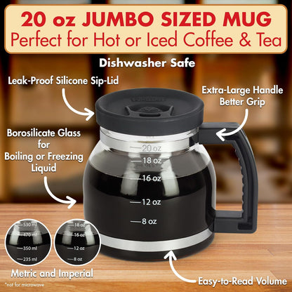 20oz Cupa Joe Coffee Mug Borosilicate Glass Diner Pot Mug with Spill-Proof Lid Funny Novelty Gift for Coffee Lovers