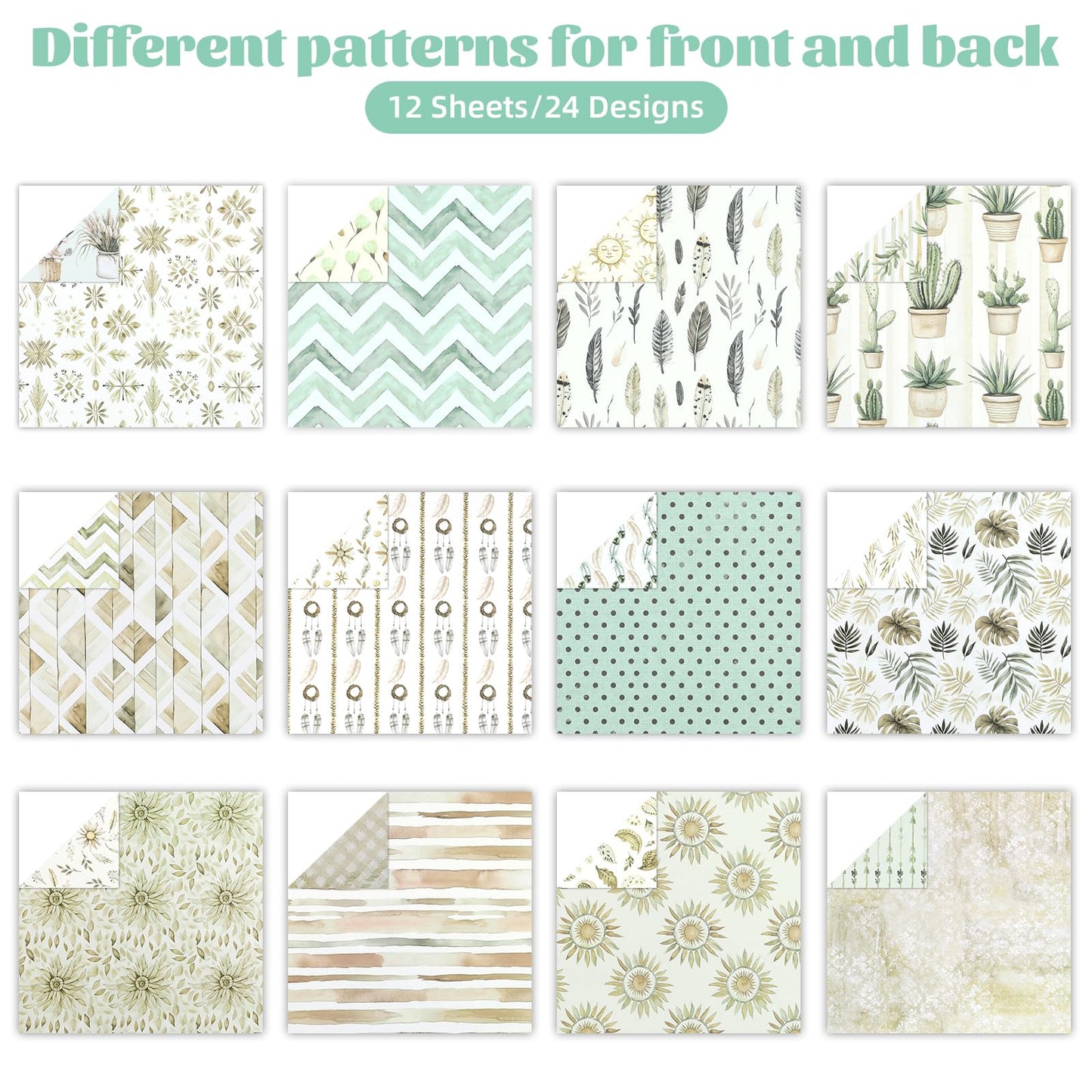 12x12 Inch Scrapbook Paper Beige Floral Patterned, 24 Sheets/24 Designs Double-Sided Print Craft Papers, Scrapbook Specialty Decorative Paper for DIY Album Decoupage Card Making Scrapbooking