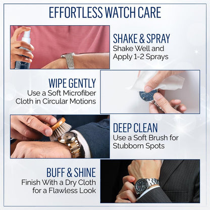 Mazal Watch and Jewelry Cleaner Spray kit. Cleaning Solution -Safe on All Metals, Crystals, Gold, Platinum, Precious Gemstones, Diamond Jewelry- Quick, Long Lasting Shine- TSA Approved 2oz
