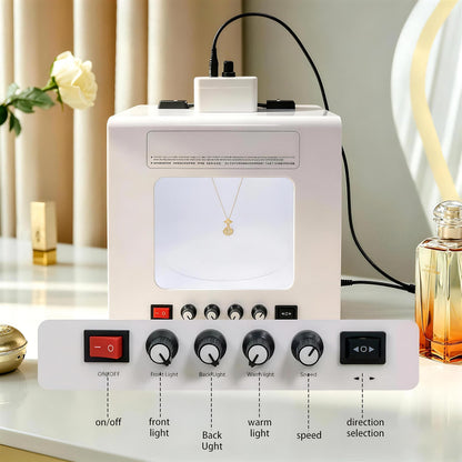 QIUNAOZI Jewelry Hanging Photography Kit, Jewelry Photo Light Box, with 360° Electric Rotating Feature, Turntable Diameter 11/15cm, Support Jewelry Hanging or Placing Black-TB20