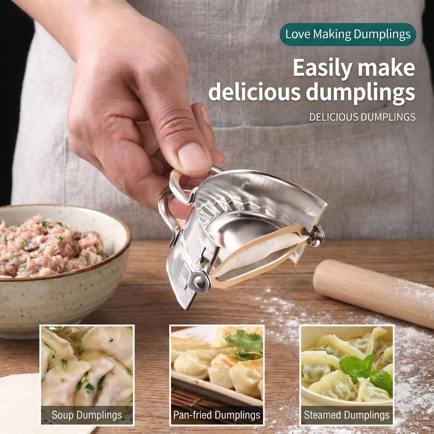 304 Stainless Steel Dumpling Maker Set - Professional 6-Piece Dumpling Press & Empanada Mold Kit (2.9", 3.3", 3.7") Heavy Duty Rust-Proof Pierogi Maker for Gyoza & Ravioli Dishwasher Safe