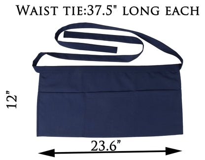 SEW UR LIFE Resist water 3 big Pockets Waist Server Apron Kitchen Restaurant Bistro Cafe Bar Pub Cake Shop Bakery Unisex Half Aprons (2, NAVY)