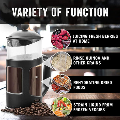 Bean Envy French Press Coffee Maker and Milk Frother Set: 34 oz Glass Carafe & Drink Mixer Duo