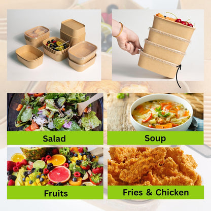 ganfaner 17oz Disposable Meal Prep Food Container Box with Lids, 50 Sets Kraft Paper Bowls Compostable for Soup Noodles Acai Microwave Safe, Leak-Proof Salad Bowl for Lunch Party Home School Take Out