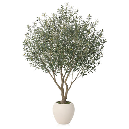 VeriNatural Artificial Olive Tree 8FT Faux Plant Home Decor - Large White Pot with Lifelike Silk Leaves, UV Resistant & No Maintenance - Indoor Outdoor Fake Tree for Modern Office Living Room,VN206