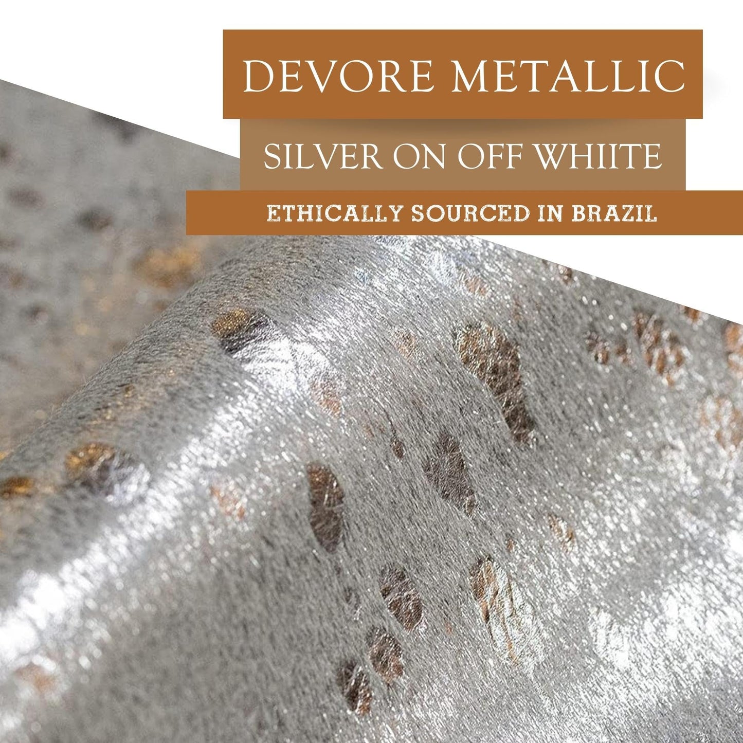 Sunshine Cowhides 100% Genuine Metallic Silver On Off White Cowhide Rug - Modern Style Animal Skin Rug & Floor Carpet for Living Room, Bedroom, Kitchen & More - Extra Large (6x7-8 Ft.)