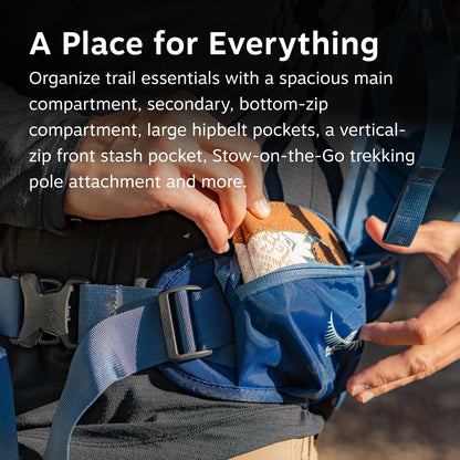 Osprey Stratos 34L Men's Hiking Backpack - Camping Bag with Waterproof Raincover, Bottle Pockets, & Gear Straps, Nirvana Blue