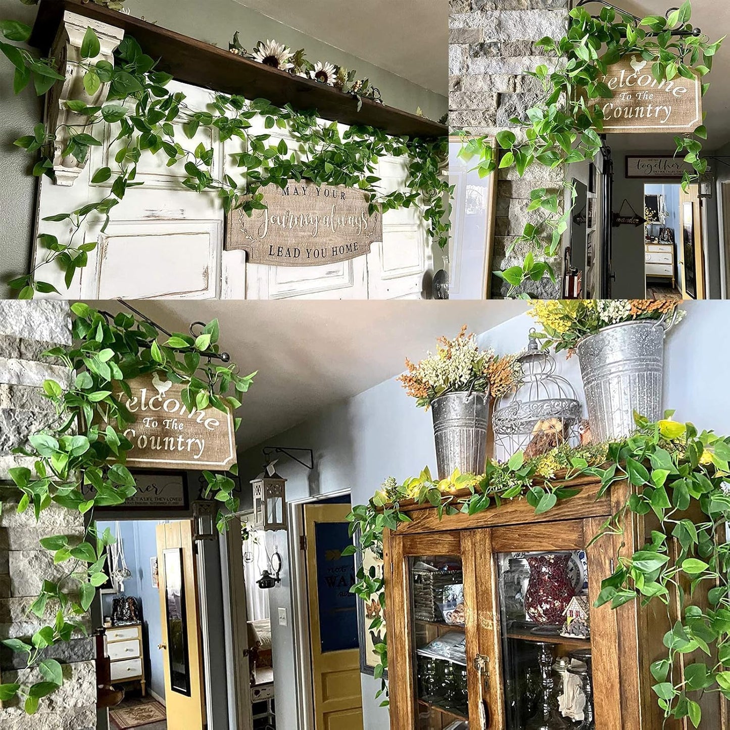 Ageomet 3pcs Artificial Hanging Plants, 3.6ft Fake Ivy Vine for Indoor Outdoor Wall House Room Decoration (No Baskets)
