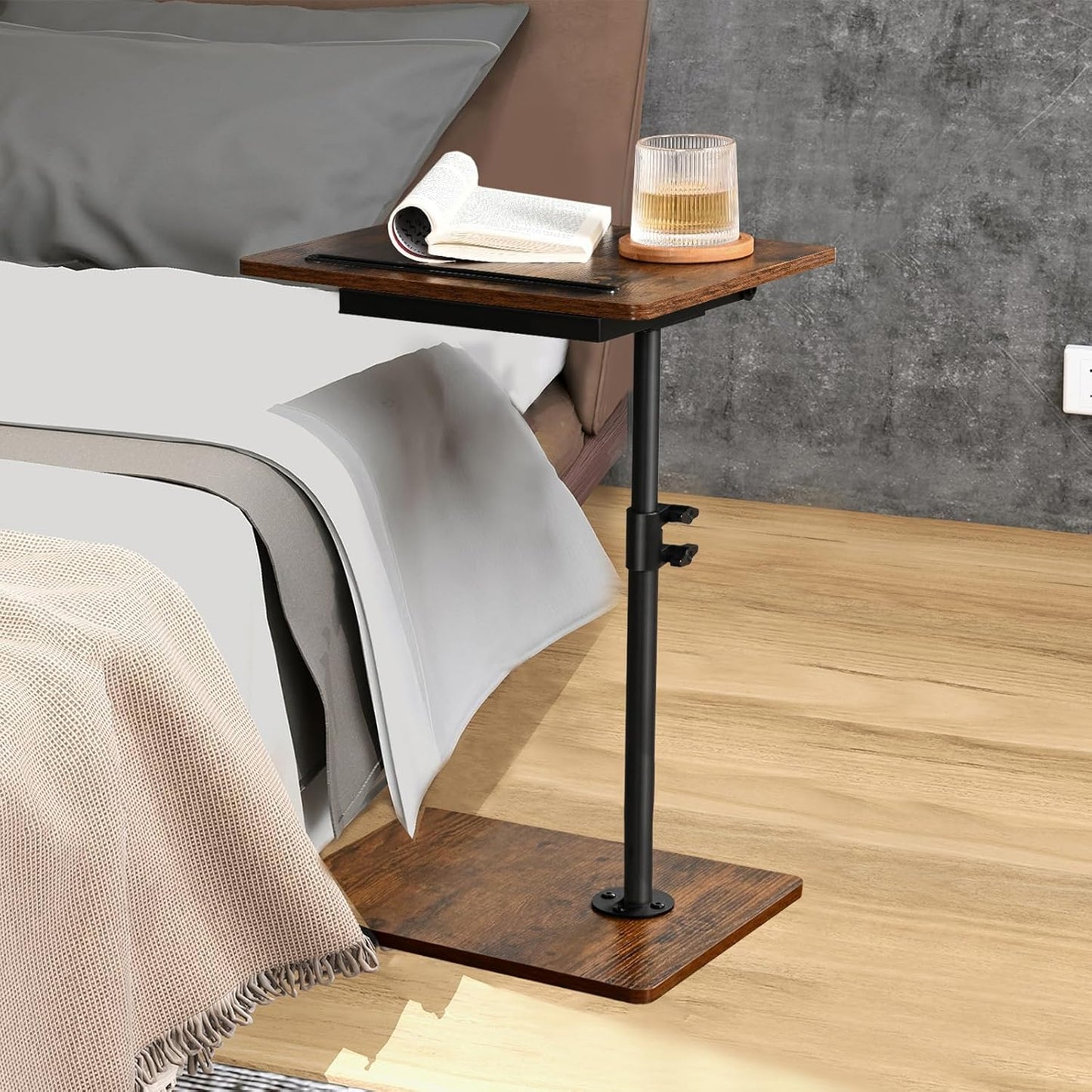 Waipfaru Swivel Height Adjustable Side Table Sofa Tray, Tiltable Sofa Bed Bathroom Study TV Tray C Shaped End Table