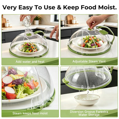 UFORU Upgraded Foldable Microwave Splatter Cover with Water Steamer,10 Inch Microwave Cover for Food,Clear Plastic Plate Cover with Handle,Space-Saving Splatter Guard for Microwave