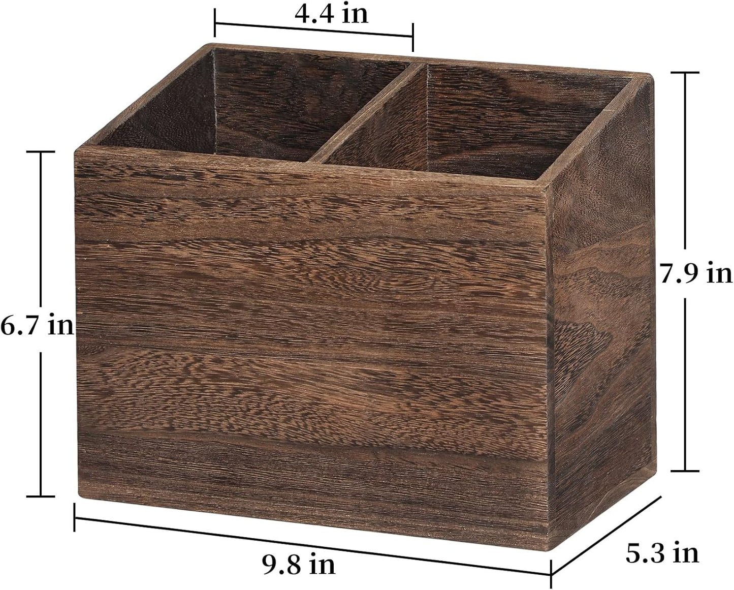 Wooden Kitchen Utensil Caddy with 2 Compartments, Rustic Holder for Kitchen Countertop, Wood Organizer Box