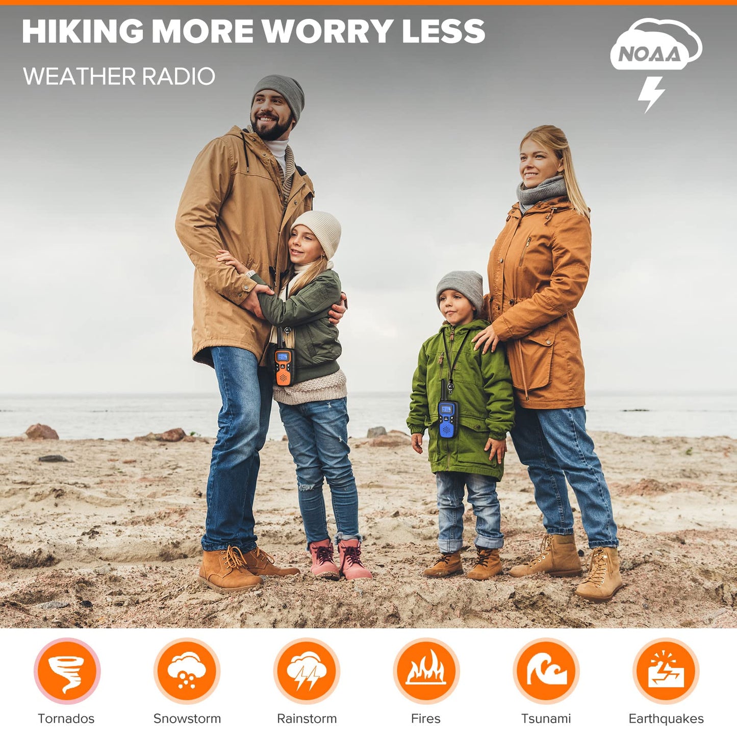 Wishouse Walkie Talkies for Adults Long Range-Rechargeable 4 Pack 2 Way Radios, Hiking Accessories Camping Gear Xmas Birthday Gift for Kids Family with Lamp,SOS Siren,NOAA Weather Alert,Easy to Use