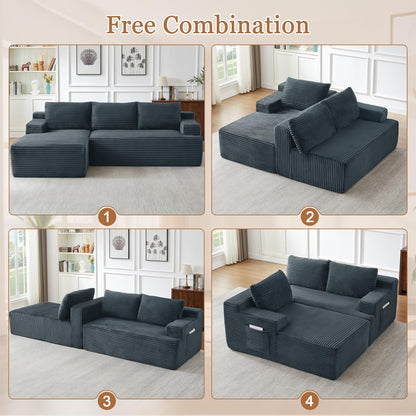 96" L Shaped Cloud Sectional Couch with Chaise, Deep Seat Modular Sectional Sofa Corduroy Memory Foam Sofa Boneless Couches for Living Room Bedroom, No Assembly Required