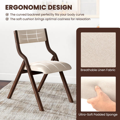 Giantex Folding Dining Chairs Set of 4, No Assembly Folding Chairs w/Linen Padded Seats, Wood Foldable Kitchen Chairs, Easy to Store Extra Event Chairs, Padded Folding Chair for Wedding Guests Party