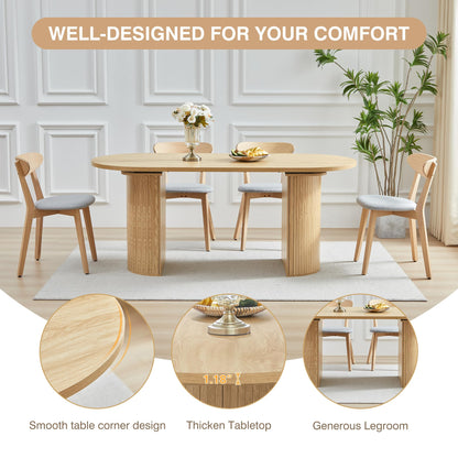 70.8 Inch Dining Table for 4-6 People, Oval Kitchen Table with Semi-Cylindrical Legs Base, Modern Farmhouse Round Dinner Tables for Dining Room Kitchen Living Room (Natural)