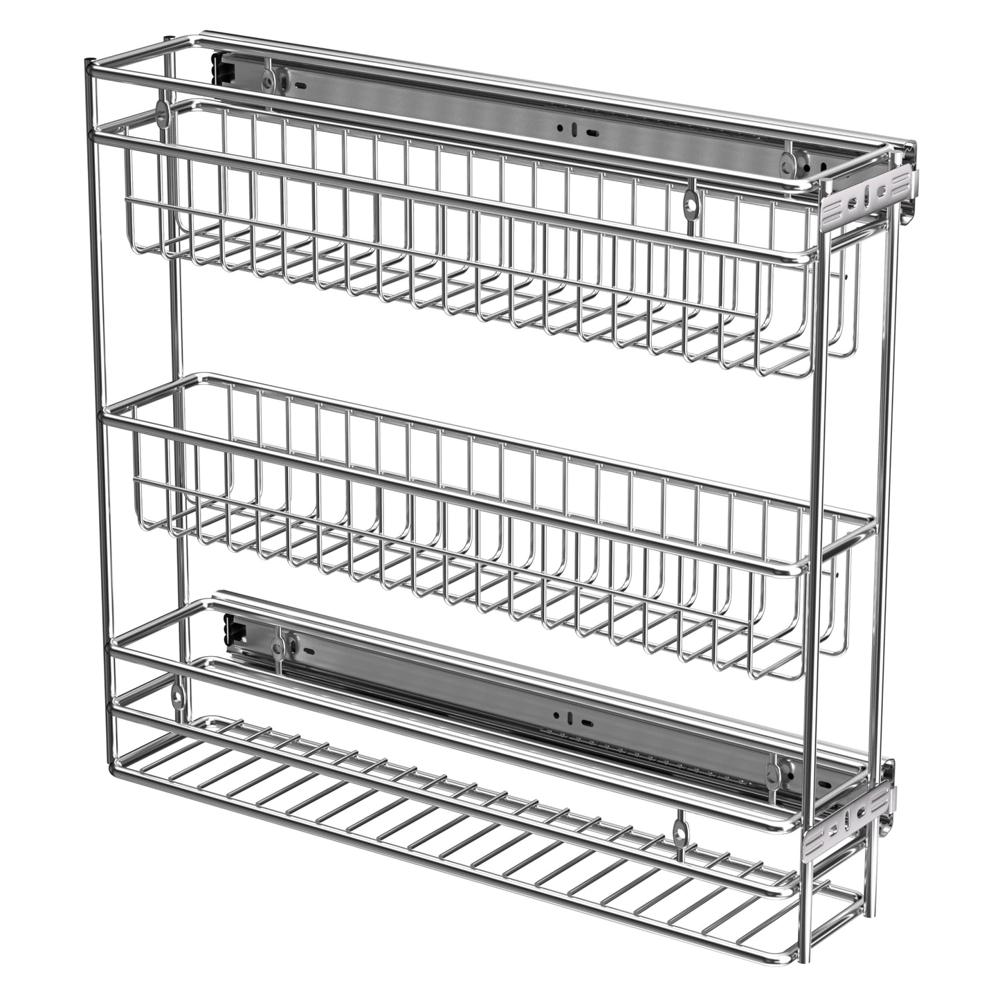 JOWBOOW Narrow Pull Out Cabinet Organizer, 4" Skinny Side Mount Spice Rack for Frameless Cabinets, Heavy Duty 3-Tier Zero Wobble Slide Out Shelf