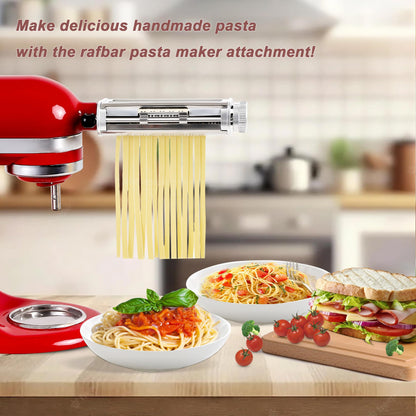 Pasta Maker Attachment for KitchenAid Stand Mixers, 3-in-1 Pasta Roller & Cutter Set with Spaghetti and Fettuccine Cutter Blades, Adjustable 8 Thickness Settings, Durable Metal Construction