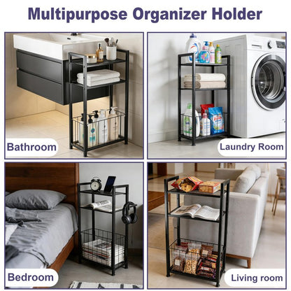Free Standing Toilet Paper Holder with Shelf, Adjustable Feet Bathroom Toilet Paper Holder Stand for Narrow Space, Roll Dispenser Tissue Holder, Holds Multiple Rolls and Keeps Paper Dry and Clean