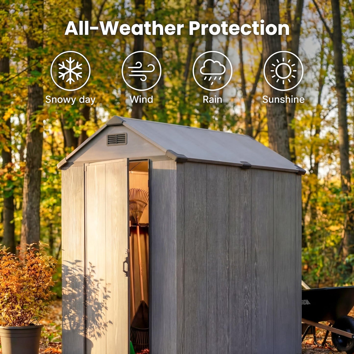 Patiowell 4x6 FT Plastic Outdoor Storage Shed with Floor, Resin Outside Shed with Lockable Door and Vents, Garden Sheds for Backyard, Patio, Lawn Mower, Dark Grey