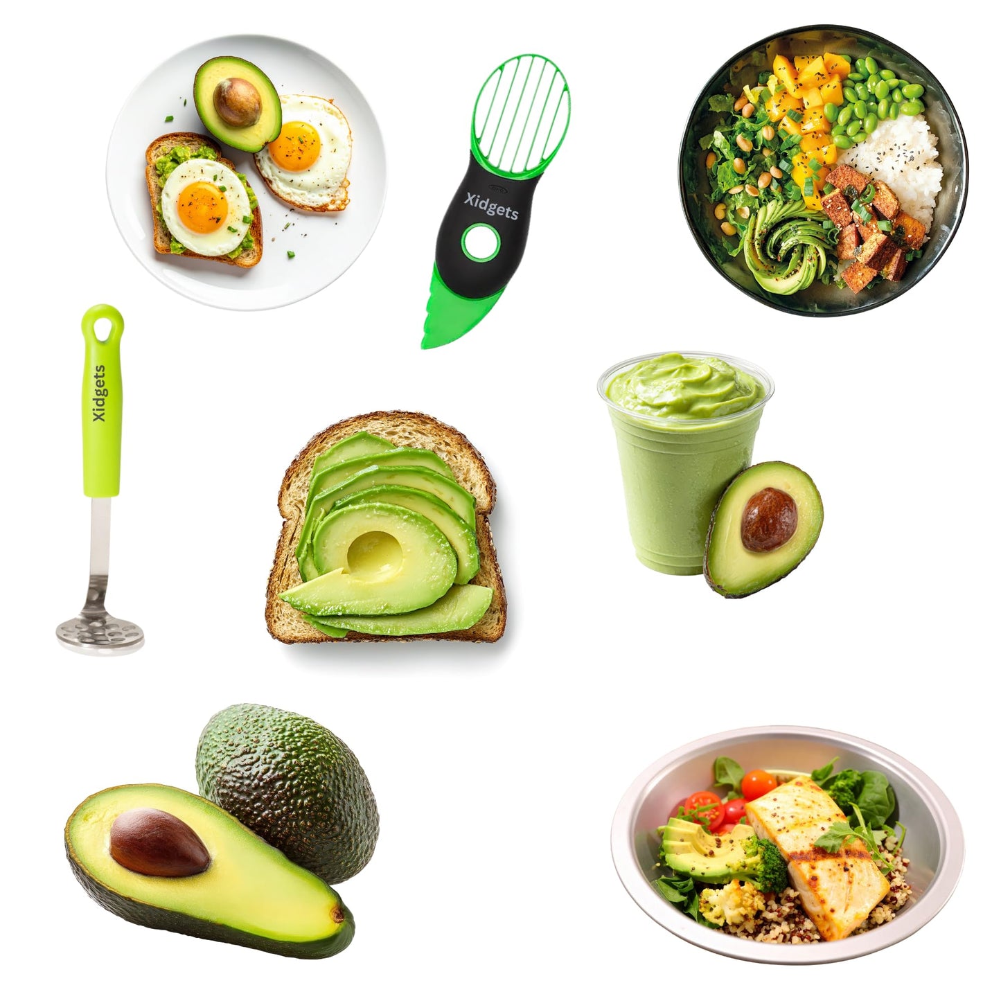 2pc Avocado Tool Set in Box - 3-in-1 Avocado Slicer with Cutter & Pit Remover + Mini Masher - Kitchen Utensil Gift Set for Guacamole Lovers by Xidgets (Zippy Green/Zippy Green)