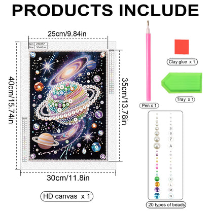 WSLWXSHM Pearl Diamond Painting Kits for Adults Universe, 5D Special Shape Diamond Art Kits for Beginners, Crystal Rhinestones Diamond Painting for Home Wall Decoration Gift 12×16inch/30×40cm Planet