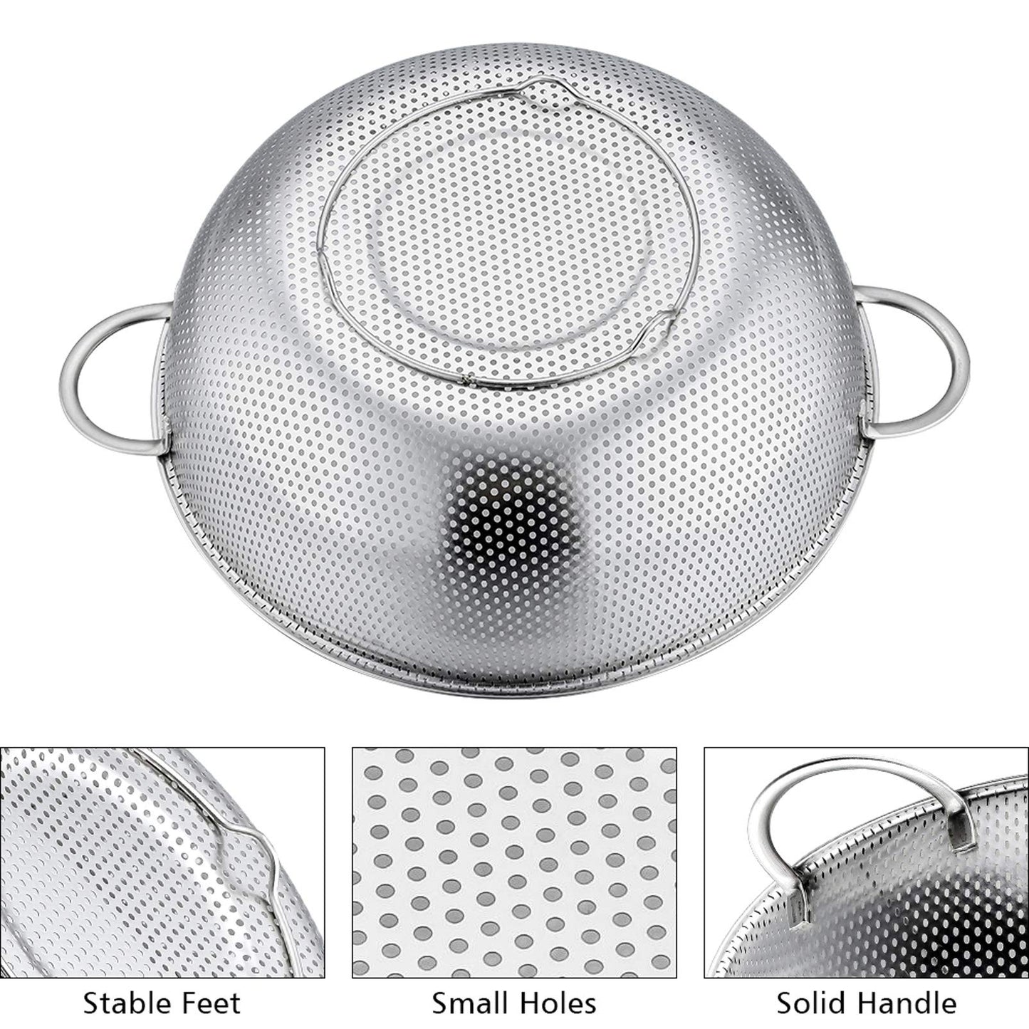 P&P CHEF Colander Set of 3, Stainless Steel Micro-Perforated Colanders Strainers for Draining Rinsing Washing, Ideal for Pasta Vegetables Fruits, Heavy Duty & Dishwasher Safe - 1/3/5 Quart