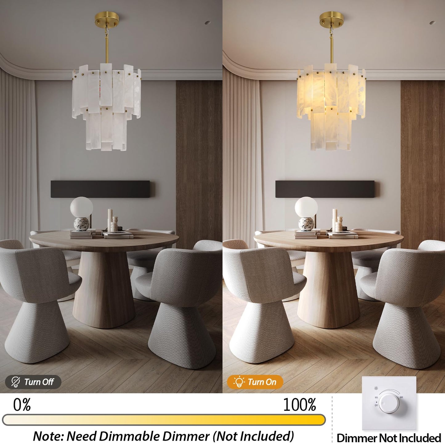 PIOUTNF Alabaster Round Chandelier, 2-Tier Spanish Alabaster Chandeliers, Warm White, 13" Modern Small Gold Marble Pendant Chandeliers for Foyer, Kitchen Island, Dining Room, Bedroom