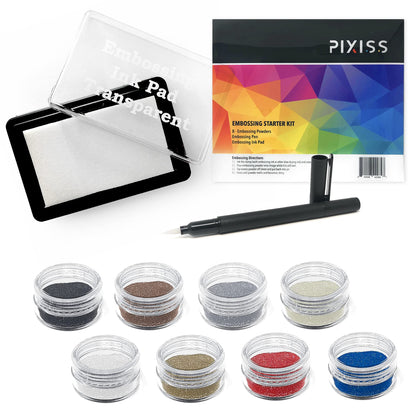 Embossing Kit with Heat Tool Bundle, Embossing Powders, Complete Embossing Starter Kit, Clear Embossing Pen, Embossing Ink Pad, 8X 10ml Embossing Powders for Crafts