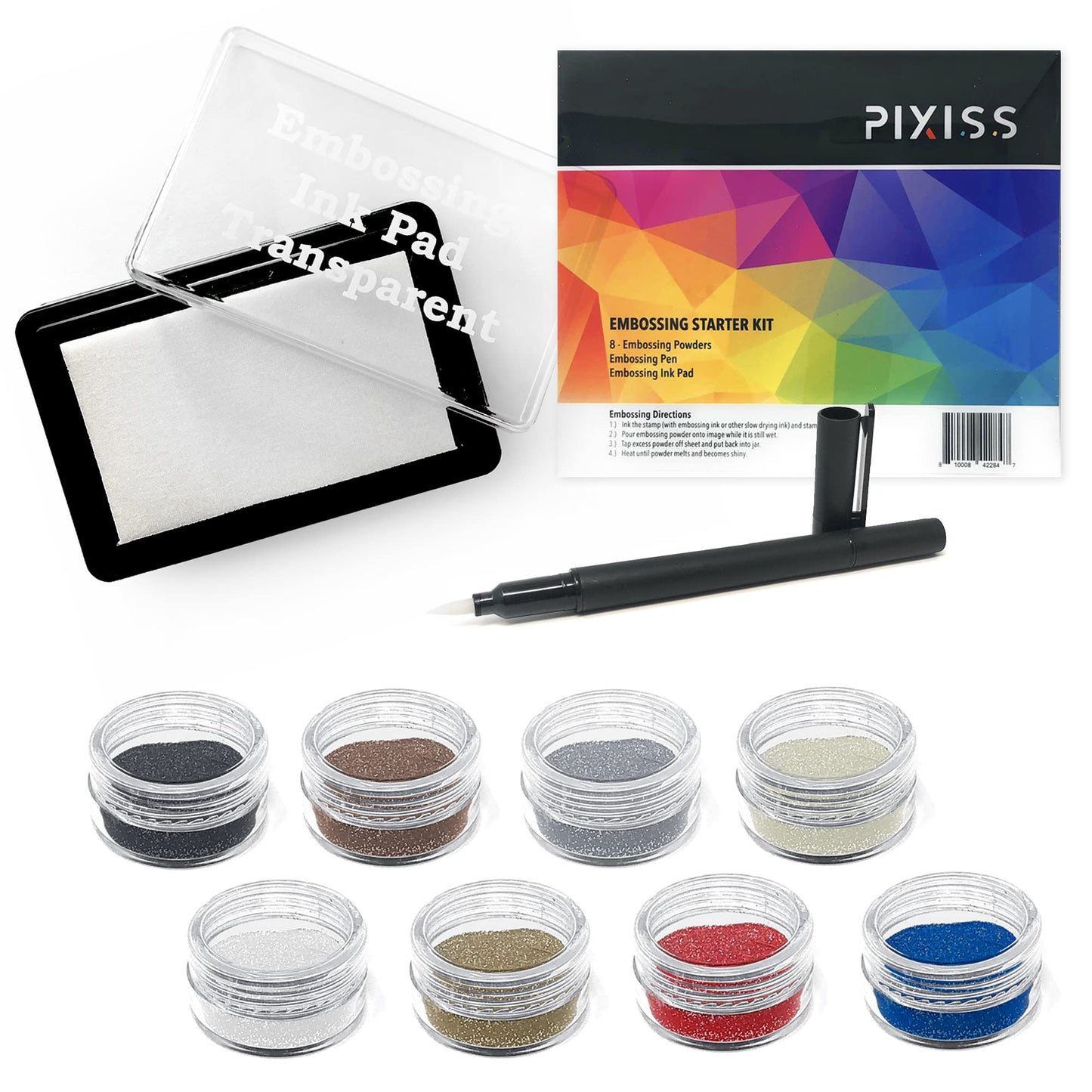 Embossing Kit, Powder, Clear Embossing Pen, Embossing Ink Pad, 8X 10ml Embossing Powders for Use with Embossing Heat Tool for Crafts