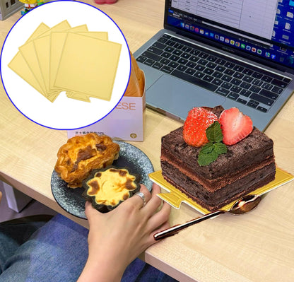 Gold -Square 100pcs 3.6'' Mini Cake Boards Mousse Cupcake Base, Food Grade Cardboard for Cupcakes- for Wedding, displaying cupcakes, mini cakes, Anniversary, Birthday Parties and other pastries.