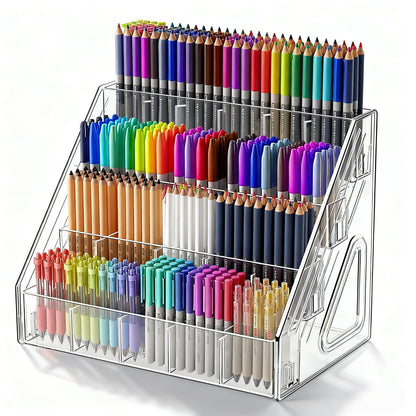 Vowcarol Pen Holder, Marker Organizer 20 Compartments, Clear Pencil Holder Space Saving, 4-Tire