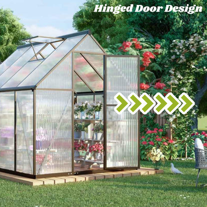 6x8 FT Greenhouse for Outdoors, Walk-in Greenhouse with Quick Setup Structure and Roof Vent, Aluminum Large Green House for Outside, Garden Backyard, Dark Gray