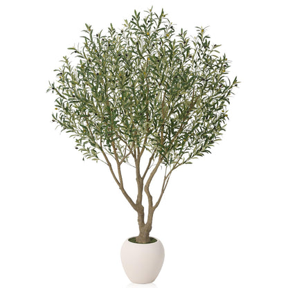 VeriNatural Olive Trees Artificial Indoor, 8FT Tall Faux Olive Tree with Round White Planter, UV Resistant Outdoor Large Fake Olive Plants for Modern Home Decor Living Room Office