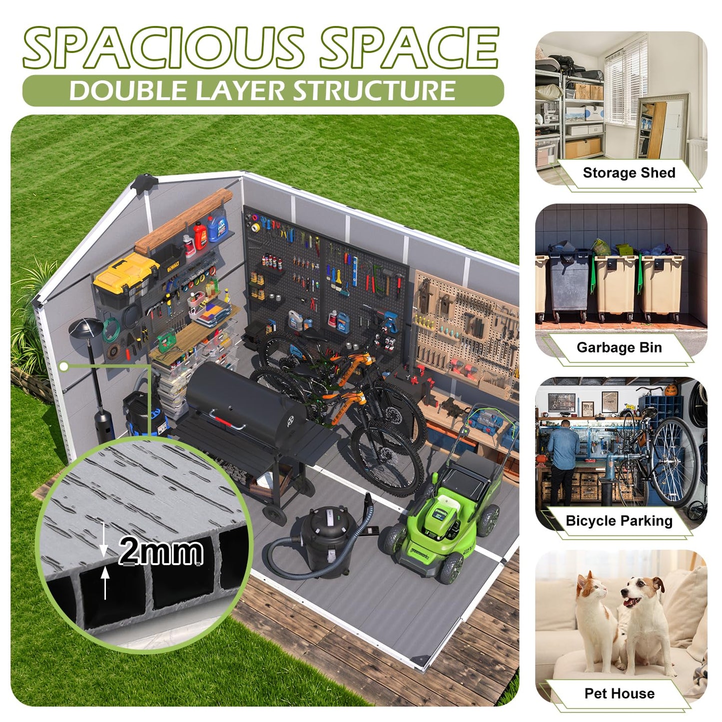 DNYKER 8 x 12 FT Plastic Tool Shed, Plastic Garden Shed with Floor, Lockable Doors & Windows, Resin Outdoor Storage Shed for Backyard, Patio, Poolside