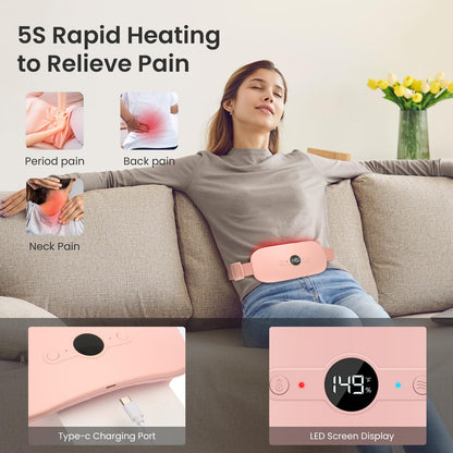 NOWWISH Heating Pad for Period Cramps Pain Relief, Portable Electric Cordless Menstrual Heating Pad Rechargeable with 6 Heat Levels and 6 Massage Modes, Christmas Gifts for Women Teen Girls, Pink