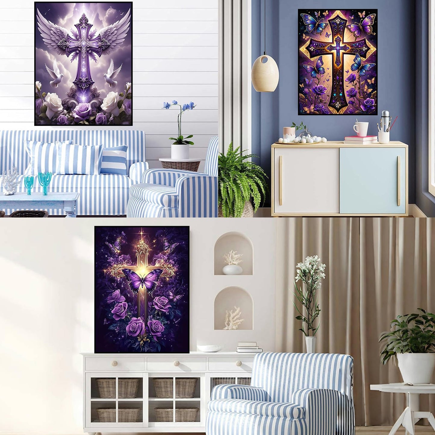 croshom Cross Diamond Art Kits for Adults, 3 Packs Cross Diamond Painting Kits for Adults, 5D DIY Religious Full Round Drill Gem Craft for Adult Gifts, Home Wall Decor 11.8" x 15.7"