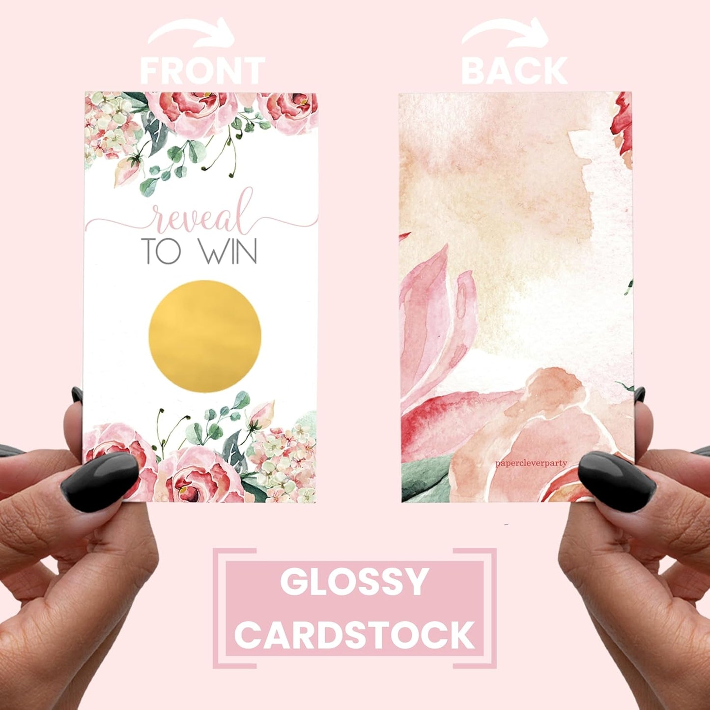 Paper Clever Party Charming Floral Bridal Shower Games, 30 Pack Pink Scratch Off Raffle Cards