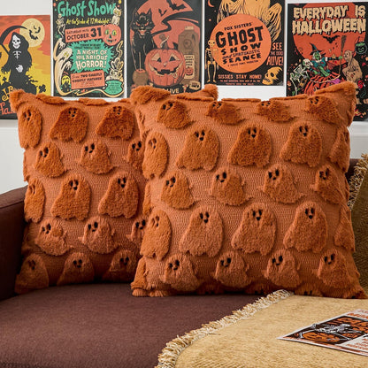20x20 Inch Set 2 Kevin Textile Halloween Throw Pillow Covers of Ghost Spooky Faux Fur Pillow Covers Soft Fluffy Plush
