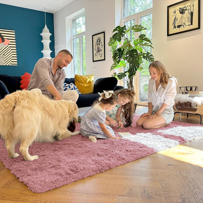 OLANLY Area Rugs - Soft Fluffy Shaggy Indoor Carpet for Living Room & Bedroom | 4x5.9 ft Pale Pink