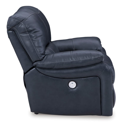 Signature Design By Ashley Leesworth Modern Power Rocker Recliner, USB Port, Gentle Rocking, Top Grain Leather and Matched Leather, 41" W x 41" D x 41" H, Blue