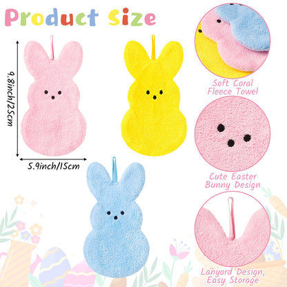 R HORSE 3Pcs Easter Kitchen Towel, Cartoon Rabbit Soft Thick Dish Cloth, Bunny Hand Towel for Bathroom, Easter Bunny Decoration Hand Drying Tea Cloth for Cooking Baking Cleaning Spring