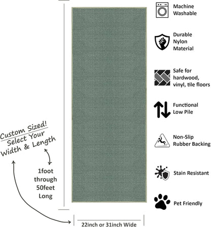 Kapaqua Solid Color Runner Rug, Non Slip Rubber Backing, Custom Length for Hallway Stair Kitchen Living Room, Hunter