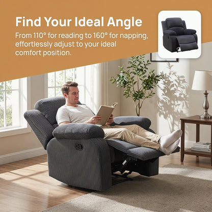 Trygoal Manual Recliner Chair, Nursery Rocking Chair, Corduroy Recliner Chair for Adults, Lazy Boy, Gaming Recliner wih Overstuffed Arms, Suitable for Home Theater, Living Room, Bedroom, Dark Grey