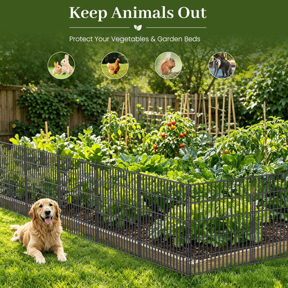 10 Panels No Dig Decorative Outdoor Garden Fence with Gate for Yard, 48 in(H) X 23.6ft(L) Animal Barrier Fencing Rustproof Metal Wire Panel Border for Dog, Rabbits, and Patio Temporary Ground Stakes