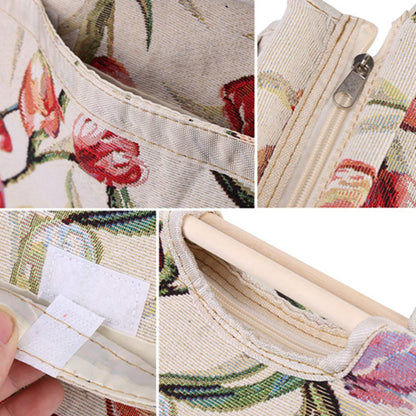 Luatoxry Knitting Bag, 16.5x11.8x4.3in Crochet Project Bag, Foldable Knitting Tote with Wood Handle, Multipurpose Yarn Tote Project Organizer with Zipper for Yarn, Crochet Supplies