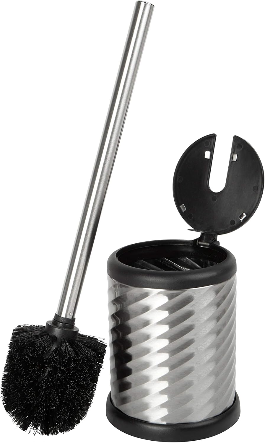 Bath Bliss Stainless Steel Swirl Toilet Brush Holder with Self Closing Lid